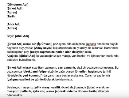 MS Word formatında ücretsiz, basit bir iş teklif mektubu formatı.