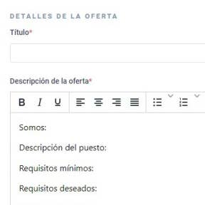 Ingresa toda la información sobre el puesto.