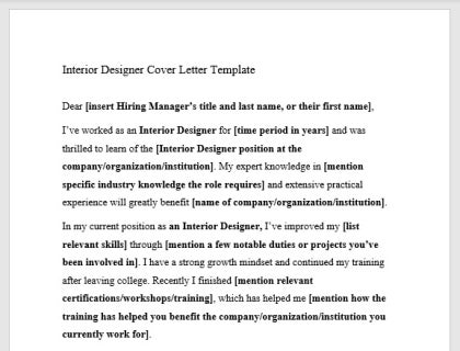 Interior designer cover letter template