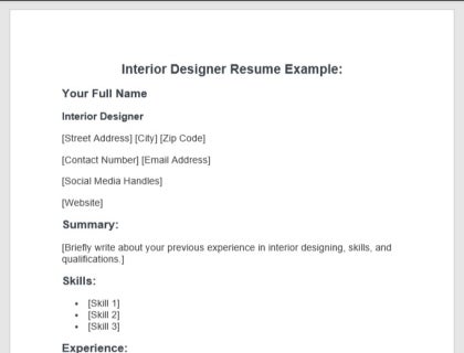 Interior designer resume template