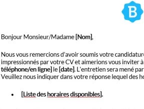Modèle d'e-mail d'invitation à un entretien d'embauche.