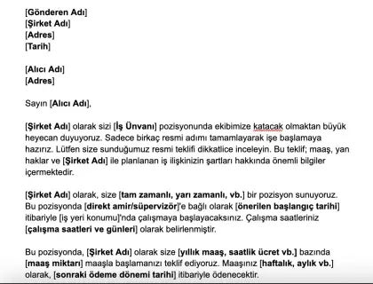 MS Word formatında ücretsiz bir iş teklif mektubu örnek şablonu.