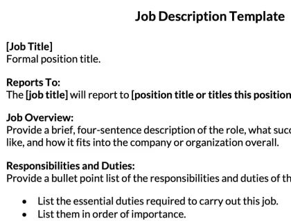 Job Description Template Sample Download