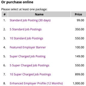 Select a job posting package.