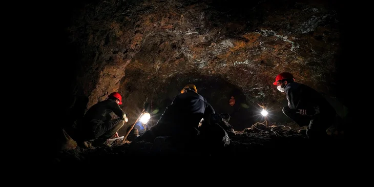 Miners working underground in the mine.