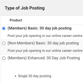Select a job posting package.