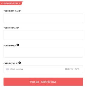 Enter your payment details and post your job ad.