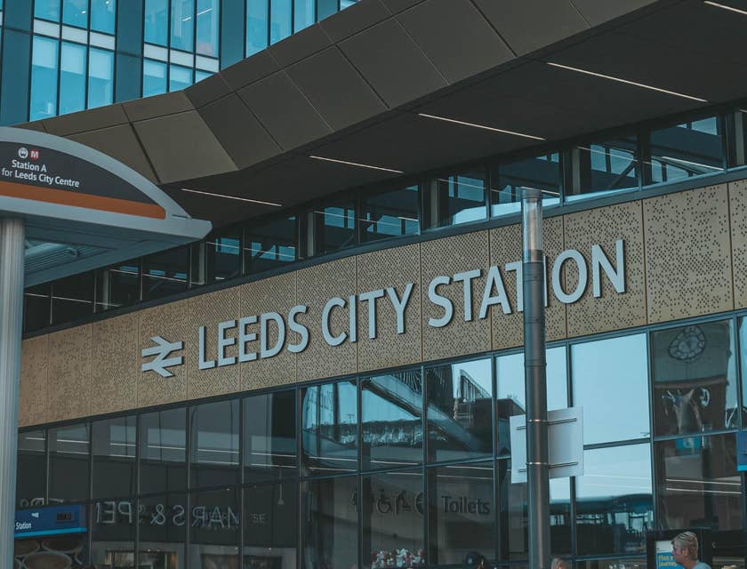 A street view of Leeds City Station.