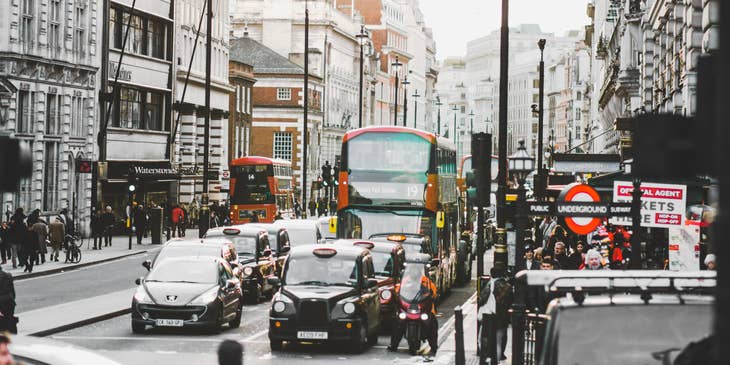 A street view of Leicester Square, East Midlands.