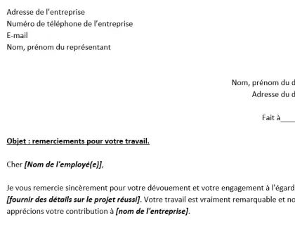 Un modèle de lettre de remerciement aux employés