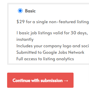 Select a job posting plan.