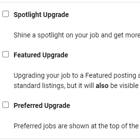 Add upgrades to your job post.