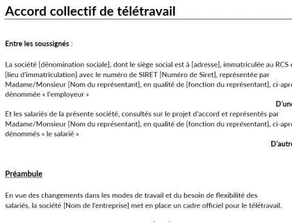 Modèle d'accord de télétravail téléchargeable.