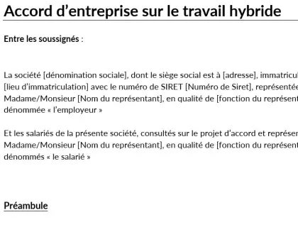 Téléchargez et utilisez gratuitement ce modèle d'accord collectif sur le travail hybride.