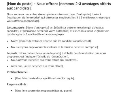 Exemples d'offres d'emploi.