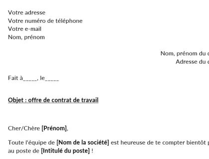 Un modèle de lettre d'embauche informelle au format MS Word.