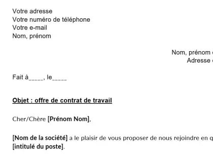 Un modèle de lettre d'embauche standard gratuit au format MS Word.
