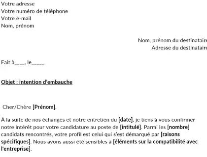 Un modèle de lettre d'intention d'embauche gratuit au format MS Word
