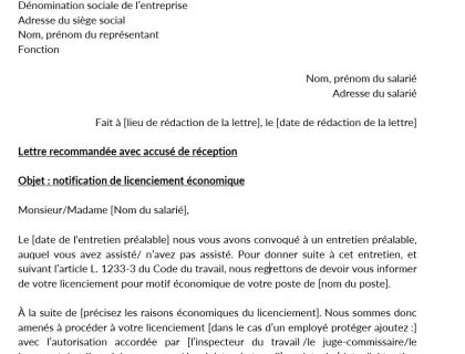 Lettre de licenciement économique