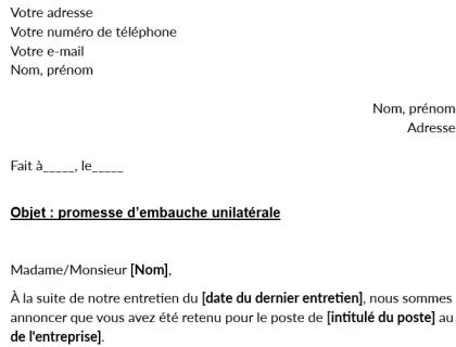 Un modèle de lettre de promesse d'embauche gratuit au format MS Word