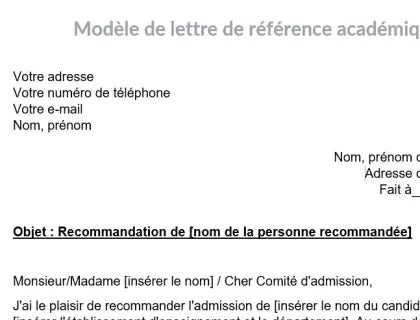 Modèle de lettre de référence académique