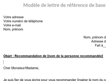 Modèle de lettre de référence de base