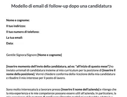 Un modello di email di follow-up post-candidatura.