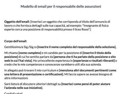 Modello di email al responsabile delle assunzioni