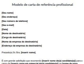 Modelo de carta de referência profissional