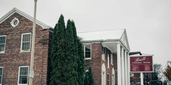 A winter view of Brett Funeral Home in Milwaukee, Wisconsin, USA.