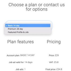 Select a job posting plan.