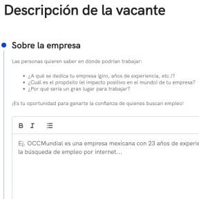Descripción de la vacante.