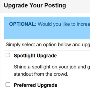 Select job post upgrades.