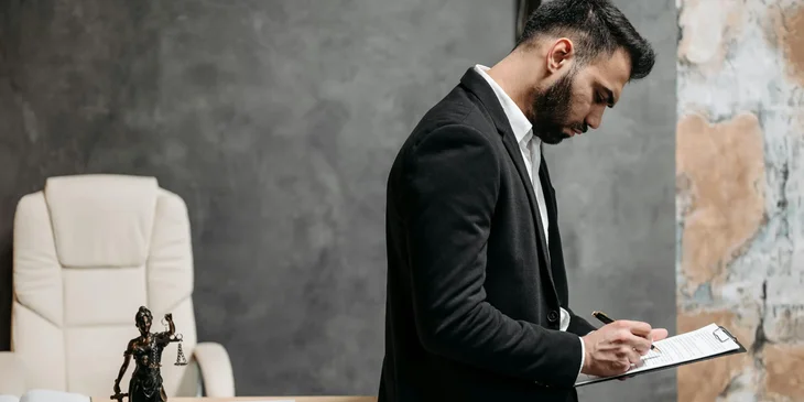 A paralegal reviewing documents.