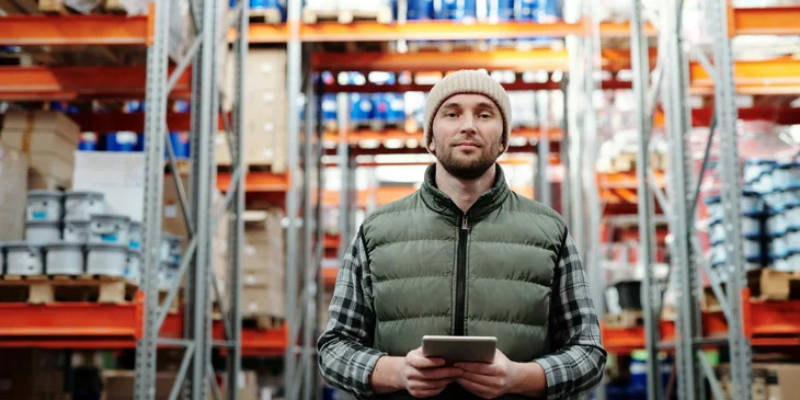 A parts manager checking inventory levels for replenishment.