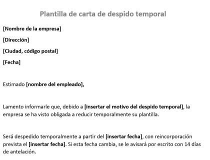 Plantilla de carta de despido temporal