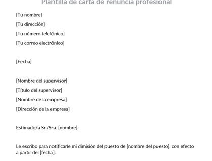 Modelo de carta de renuncia profesional.