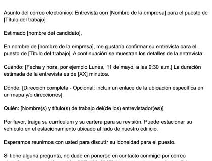Plantilla de correo electrónico de confirmación de entrevista de trabajo