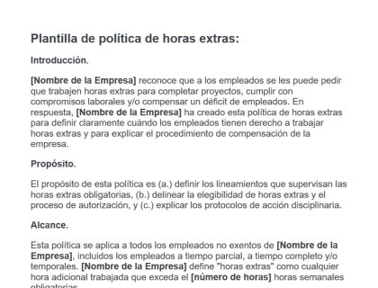 Plantilla gratuita de política de horas extras en formato Word.
