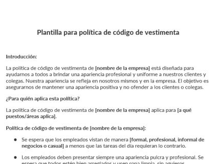 Plantilla para política de código de vestimenta.