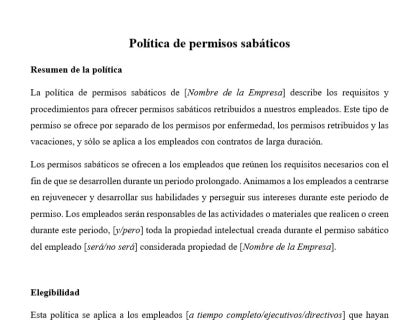 Plantilla de política de permisos sabáticos