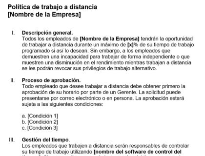 Plantilla de política de trabajo a distancia
