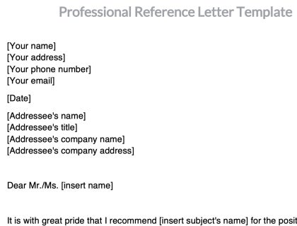 Professional reference letter template