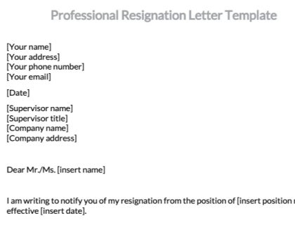 Professinal resignation letter template.