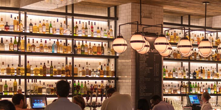 The interior of a busy restaurant.