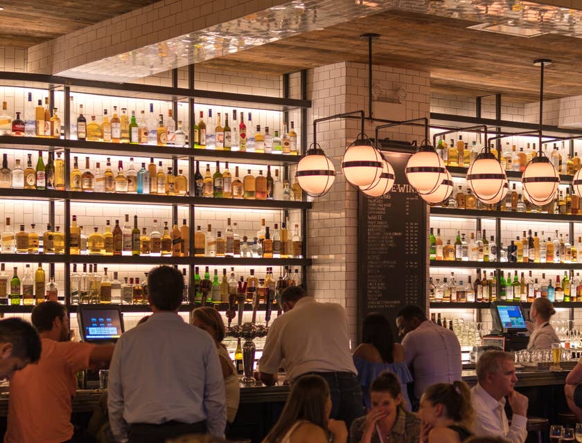 The interior of a busy restaurant.