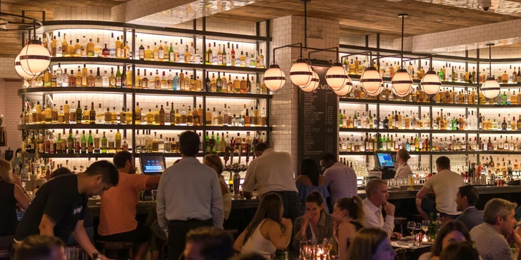 The interior of a busy restaurant.