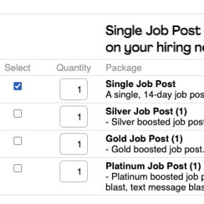 Select a job posting package.