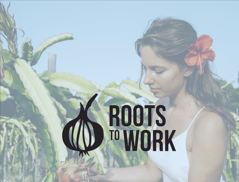 Roots to Work logo.