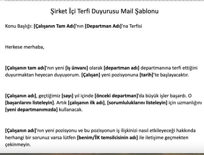 Şirket İçi Terfi Duyurusu Mail Şablonu